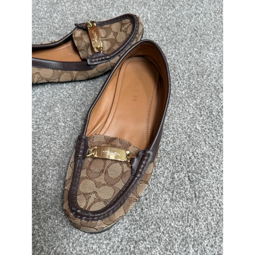 Coach Olive Signature Monogram Jacquard Loafers Brown Gold Hardware  9B